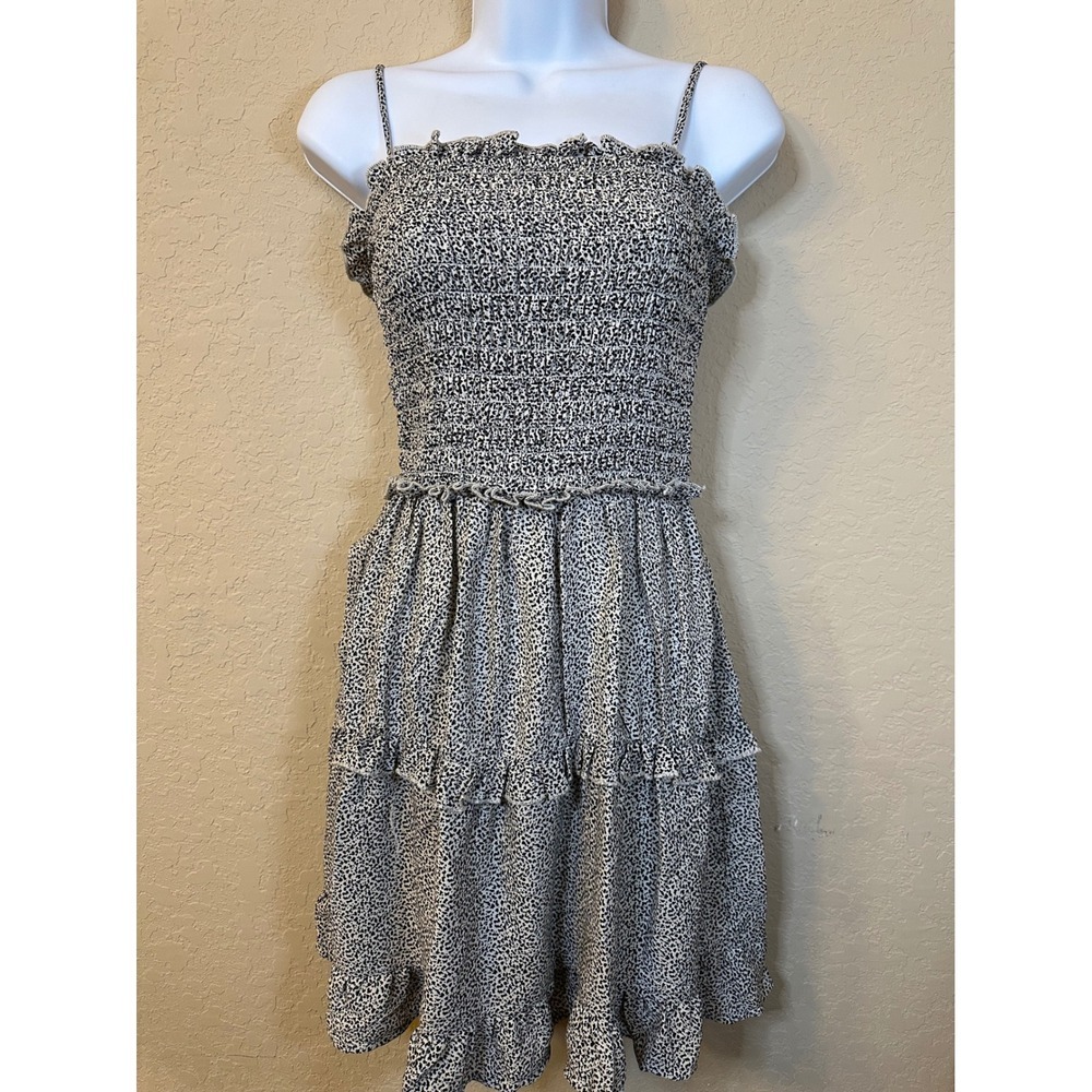 Jessica Simpson Smocked Dress Tiered Ruffle Sleeveless Mini‎ XS Black White